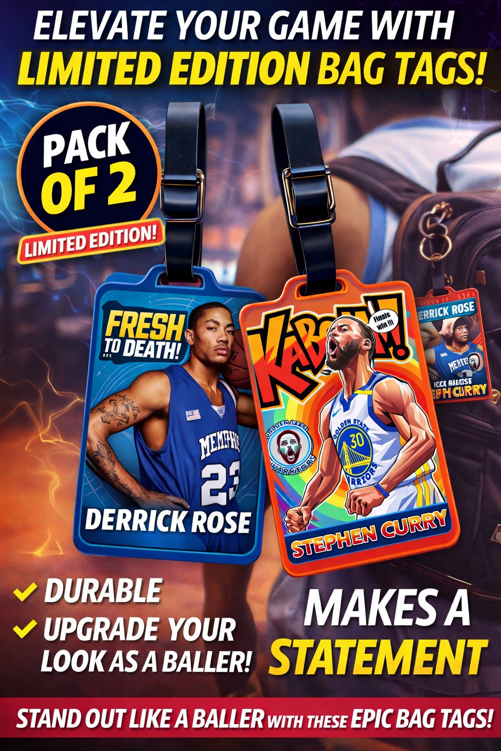 Pack of 2 Ltd edt Bag Tag ( D.rose & Curry . Baller gift ideas