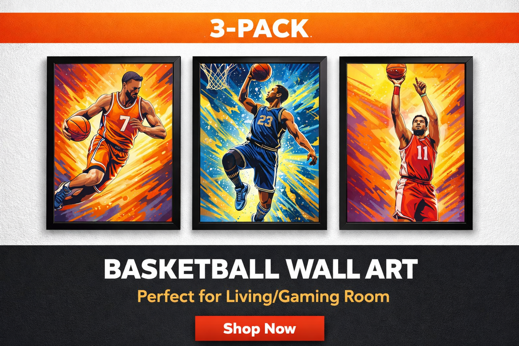 Pack of 3 Basketball wall art 12x8 in For Gaming/Living Room. D.Rose,LeBron,Curry (each 1)