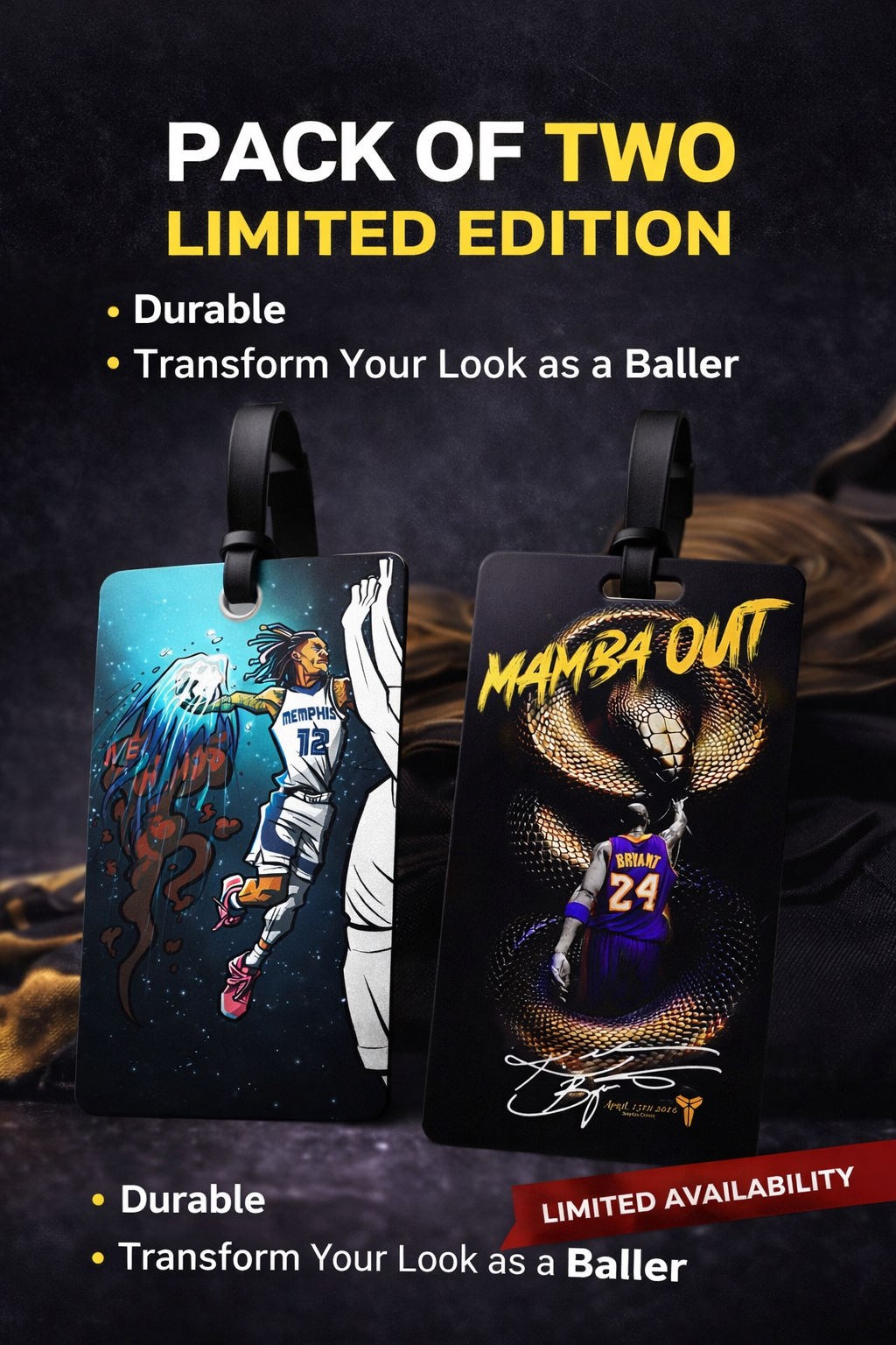 Pack of 2 High Quality Bagtags - ( mamba out & Ja ) Baller gift ideas
