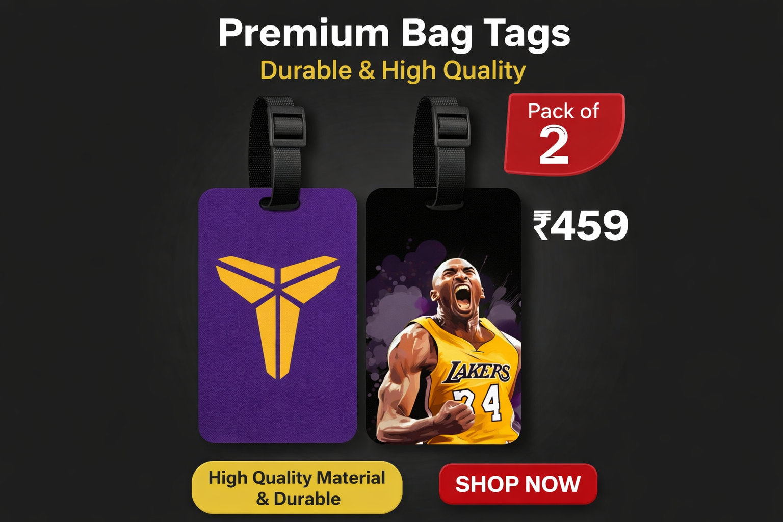 Pack of 4 High Quality Luggage Tags - KOBE 24