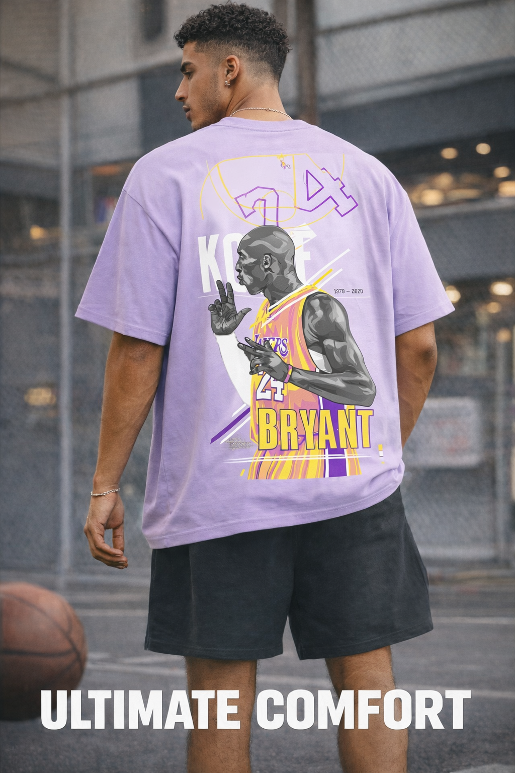 Set Of 2 Drop Shoulder baller FIT tees ( Lavender+ black ) kobe edition