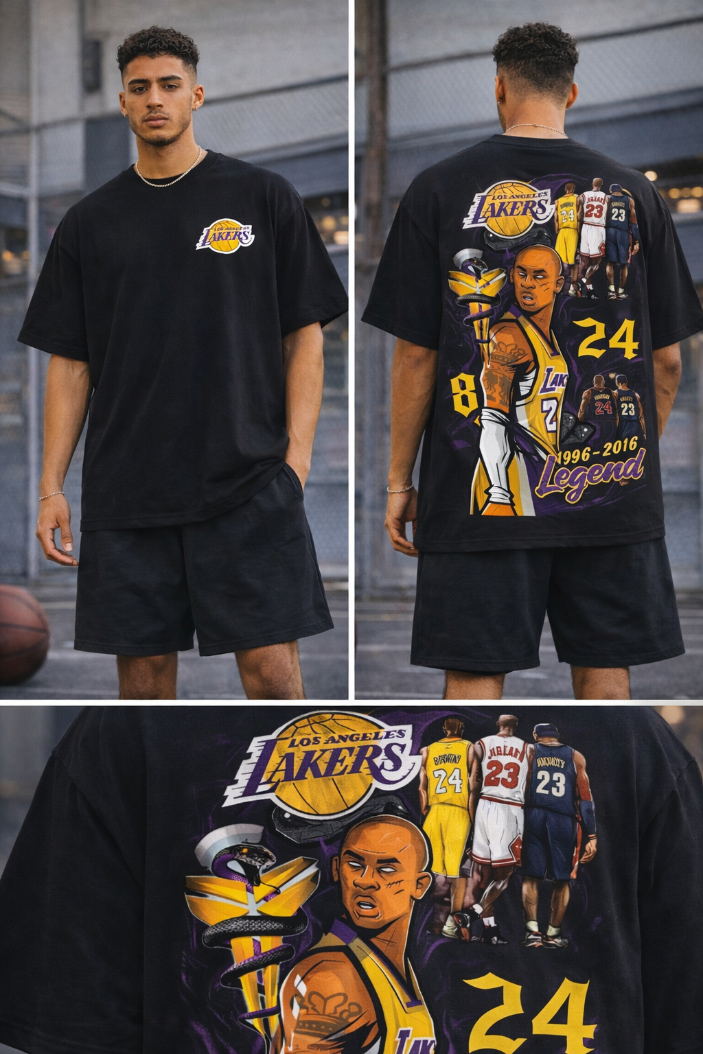 Set Of 2 Drop Shoulder baller FIT tees ( Lavender+ black ) kobe edition