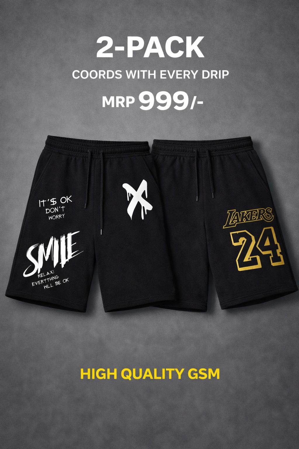 Pack 2 Premium Black shorts High quality GSM
